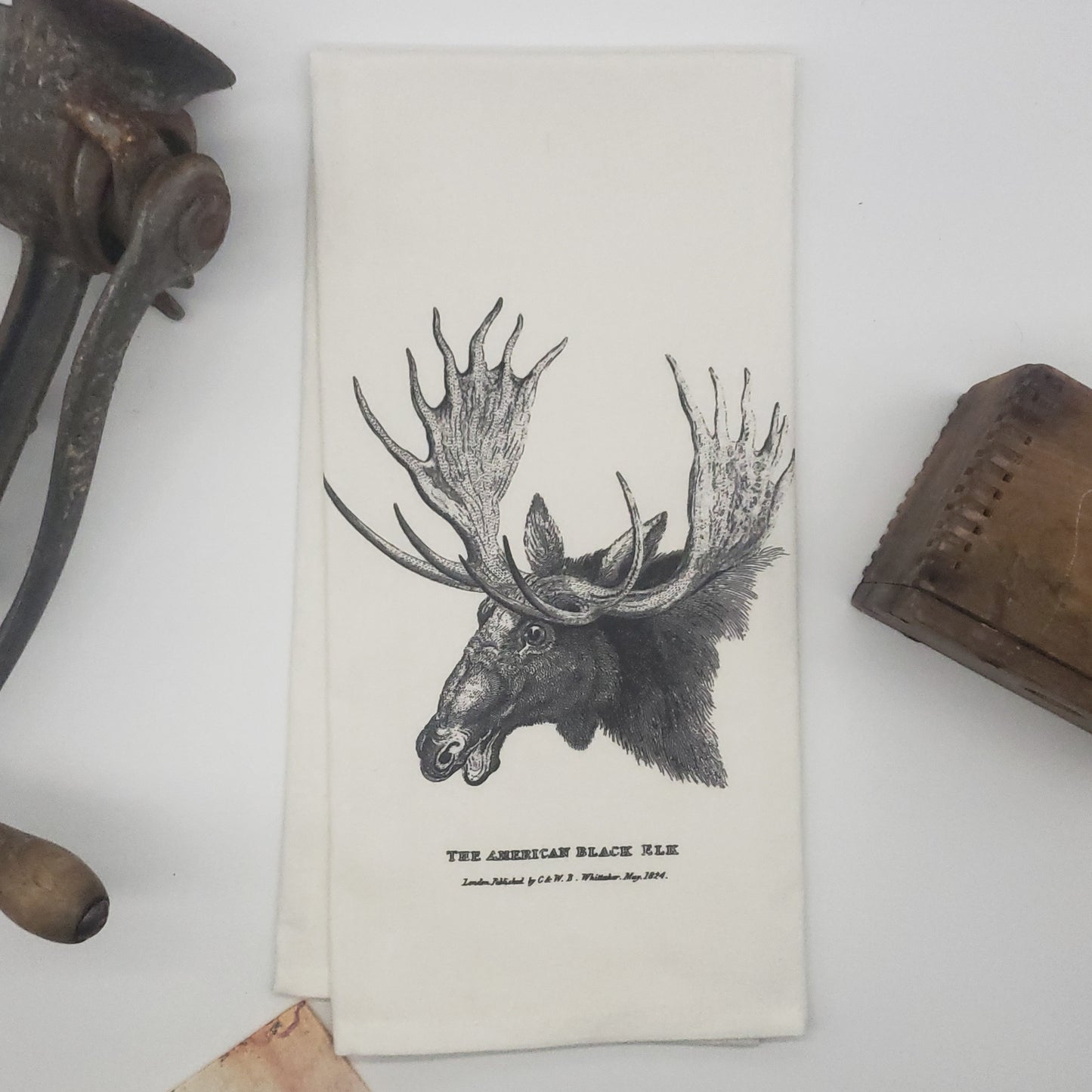 moose tea towel, image c.1824 - 100% cotton flour sack