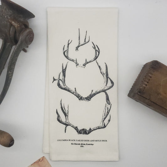 deer antlers tea towel, image c.1881 - 100% cotton flour sack