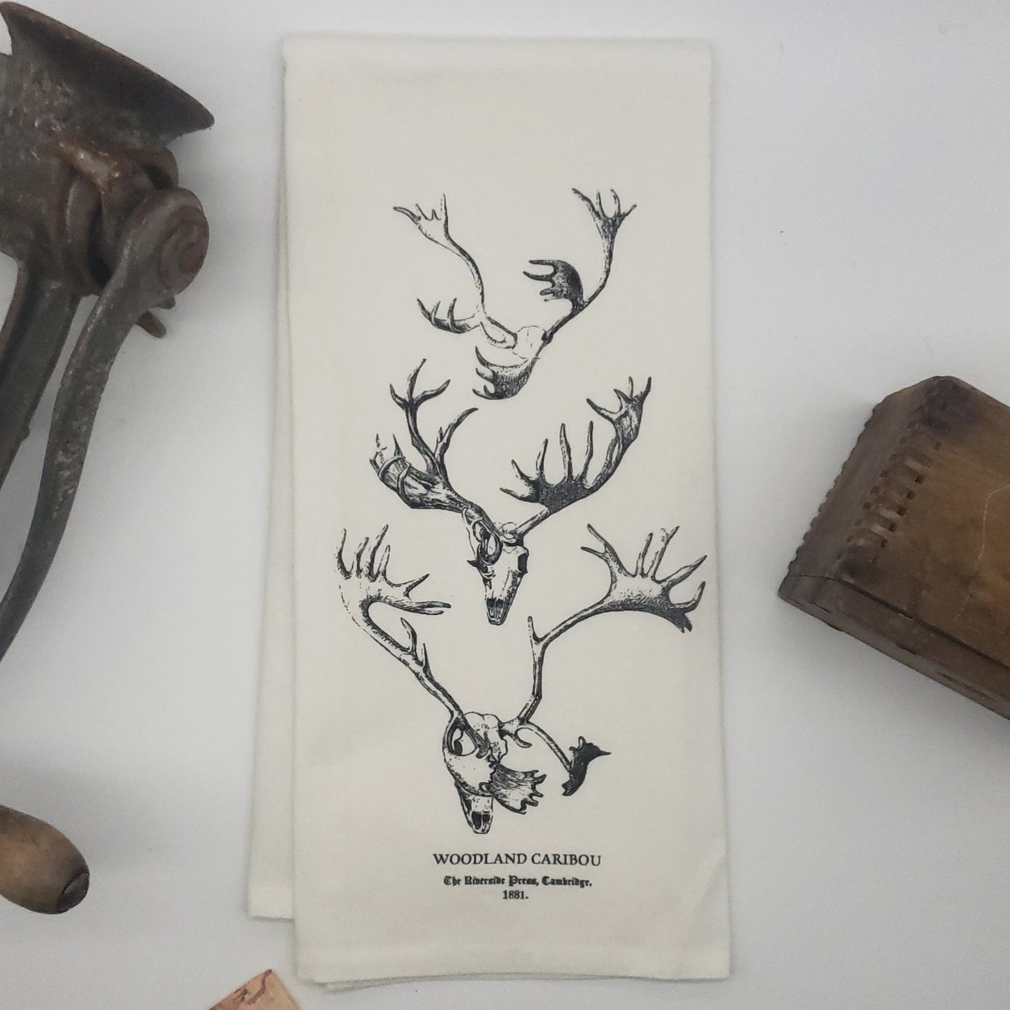 caribou antlers tea towel, image c.1881 - 100% cotton flour sack