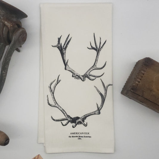 elk antlers tea towel, image c.1881 - 100% cotton flour sack